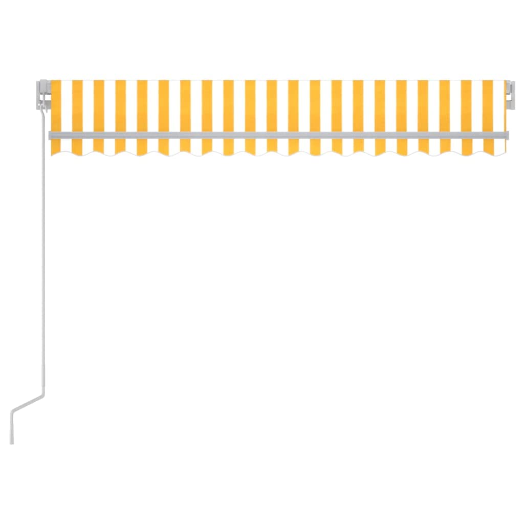 Braccio articolato retrattile, adatto per giardino, veranda, pergolato, prato, balcone, terrazza, tenda da sole, con LED 300 x 250 cm, giallo e bianco