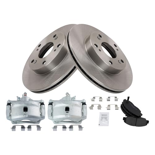 Image of TRQ Front Brake Pad and Rotor Set Semi Metallic Rotors Calipers