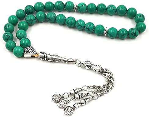 Tasbih - Cuentas de oración musulmana de piedra turquesa verde, accesorios turcos (0.315 in x 45 cuentas)