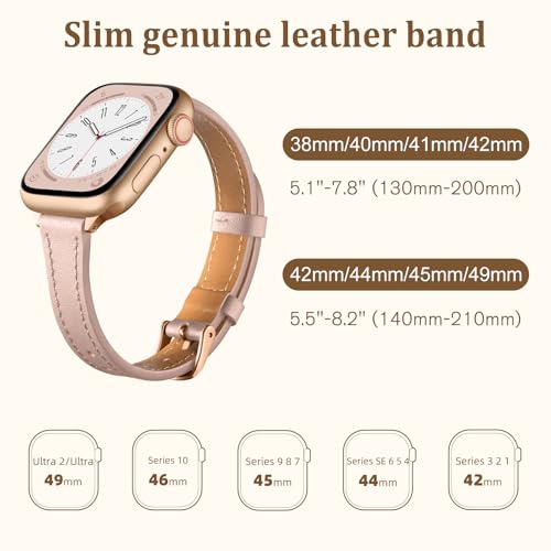 DGege Slim Leather Band Compatible with Apple Watch Band for Women 38mm 40mm 41mm 42mm 44mm 45mm 46mm 49mm,Top Genuine Leather Thin Watch Wristband for iWatch Ultra Series 10/9/8/7/6/5/4/3/2/1/SE - image 8