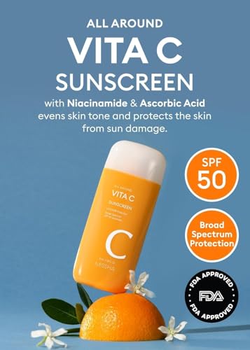Image of MISSHA All Around Vita C Sunscreen SPF 50 /2.36 Fl Oz - Korean Sunscreen for Face with Vitamin C for Even Tone, Lightweight, Non-Sticky, Sebum Control