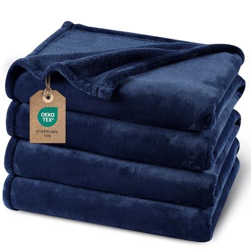 PHF Kuscheldecke Flauschig Fleecedecke 150x200cm - Oeko-Tex Weich Warm Wohndecke, Decke Blanket für Couch Sofa Bett, Tagesdecken und Kuscheldecken, Sofa überwurfdecke, Marine Blau