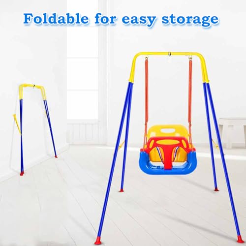 Ccarzzi Toddler Swing Set 3-In-1 Baby Swing Seat For Kid With Foldable Metal Stand, Removable Guardrails And Backrest, For Garden, Backyard, Indoor And Outdoor - 5