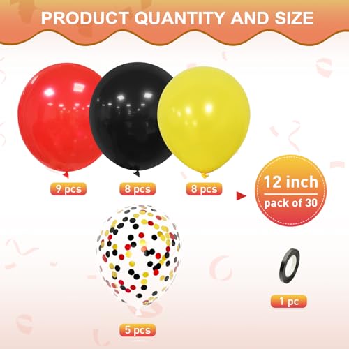 Miniatura 2 de Ousuga Globos Rojos Amarillos Negros, 30 Piezas 12 Pulgadas Globos Rojo Negro Amarillo Confeti Globo Para Cumpleaños Aniversario Boda Niños Baby Shower Graduación Béisbol Bautismo Fiesta Decoración