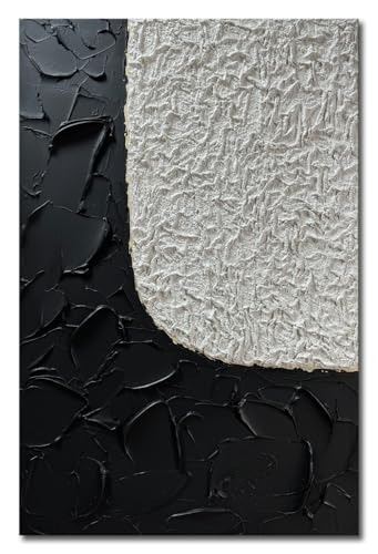 zoinart Black and White Textured Wall Art, Abstract Paintings, 36x24