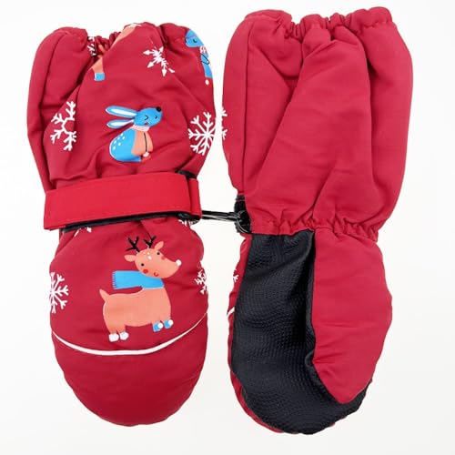 Fiegcit キッズ スキー グローブ 手袋 防水 防寒 スノー手袋 男の子 女の子 しか ウサギ 可愛い アウトドア 冬用 滑り止め付き 透湿 換気性 耐磨耗性 (レッド,M(5～8歳 24cm))