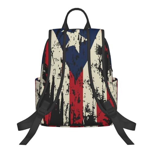 Vintage Puerto Rican Flag Pride Travel Backpacks Casual Laptop Backpack Sport Rucksack Large Capacity Daypack Multi-Pockets Adjustable Strap Bag for Working Hiking3