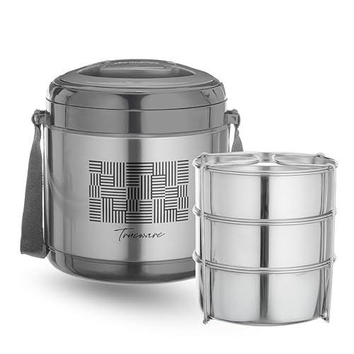 Image of Trueware Legend 3 Stainless Steel PU Insulated Hot and Cold Lunch Box with 3 SS Container 300 ML Each