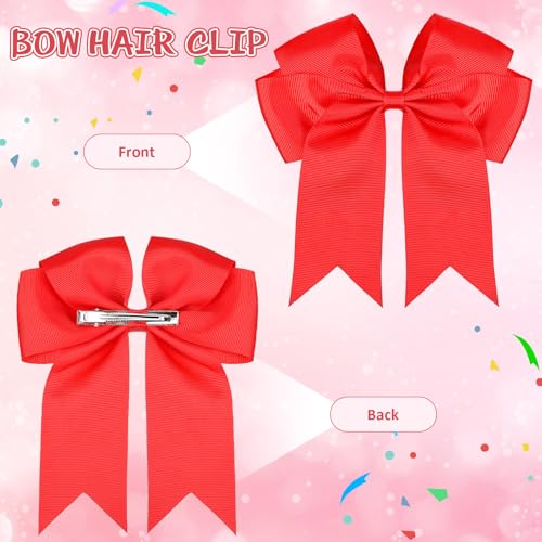 Hotop 3 Pcs 10 in Cheerleading Pom Poms and Large Cheerleader Hair Bow Cheer Pompoms Cheerleading Accessories for Sport Events Dance Party Basketball Football Team(Red,Classic)