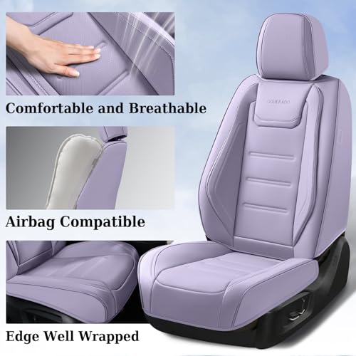 Image of Coverado Car Seat Covers, Front Covers for Cars, Car Seat Cover Front Seats, Car Seat Protector Waterproof, Leather Car Seat Cushion, Universal Interior Covers Seat Protectors for Most Cars Purple