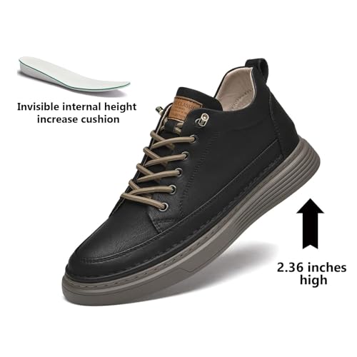 Men's Leather Casual Oxfords Shoes,Invisible Height Increasing Non-Slip Softsole Lace-Up Fashion Sneaker Dress Shoes4
