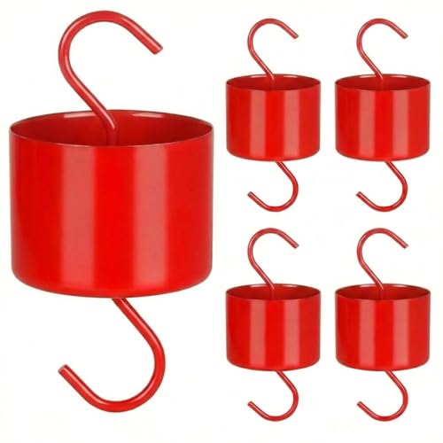 Large Capacity Metal Ant Moat for Hummingbird Feeders (4 Pack) Heavy Duty Deep Water Reservoir Ant Guard Leak-Proof & Rust-Resistant Hooks Includes 4 Cleaning Brushes Vibrant Red Garden Decor