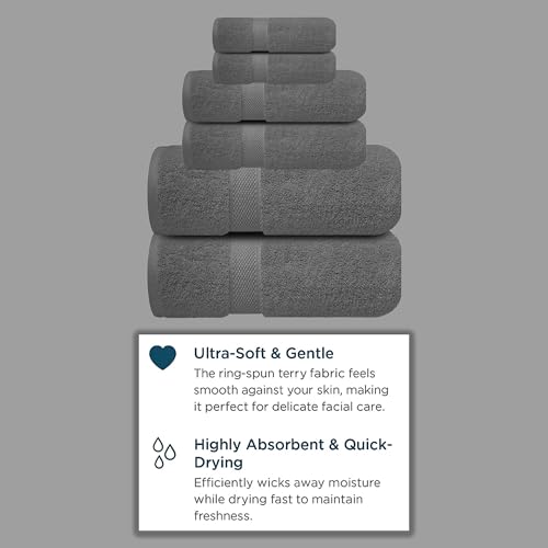 Image of Sulfar 100% Combed Cotton, 6 Pcs Towel Set - 2 Bath Towels (70 x 140 cm), 2 Hand Towels (40 x 70 cm) and 2 Washcloths (30 x 30 cm) (600 GSM, Pack of 6) Grey