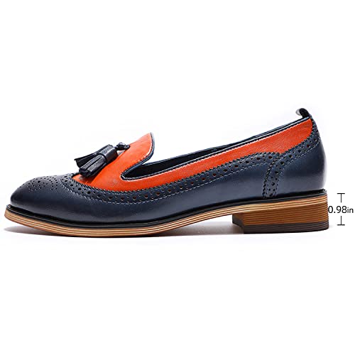 Image of Mona flying Women's Leather Tassel Loafers Slip on Brogue Flat Office Shoes