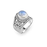 925 Sterling Silver Ring, Natural Rainbow Moonstone Gemstone, Handmade Ring for Women, Energy Stone, June Birthstone, Promise Victorian Minimalist Wedding Ring, Gifts (US - 6) -  Artisanjewels