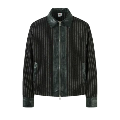 Veste rayée en cuir synthétique homme rétro automne blouson high street