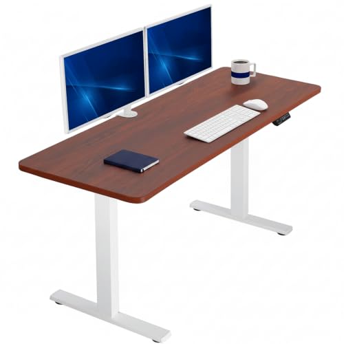 Image of VIVO Electric 60 x 24 in Standing Desk, Memory Height Adjustment, 1B Series, Holds 220 lbs, One-Piece Dark Walnut Top, White Frame, DESK-KIT-1W6D