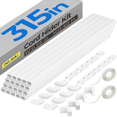314" One-Cord Cable Concealer, PVC Mini Cord Cover, Paintable Raceway Kit for Hiding a Single Ethernet Cable, Speaker Wire, Floor Lamp Cord - 20X L15.7in W0.59in H0.4in