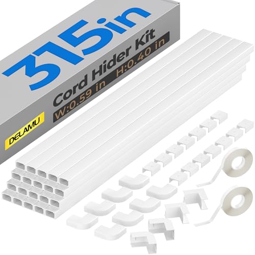 Image of Delamu 314 inch One-Cord PVC Mini Cord Cover, Paintable Raceway Kit for Hiding Single Ethernet Cable, Speaker Wire, Floor Lamp Cord (15.7x0.59x0.4-inch, White) 2 Pack