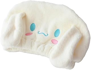 キャラクター バスキャップ 吸水速乾 立体耳付き ふわふわ ヘアドライキャップ キャラクター バス用品 子供 大人兼用 (米白色)