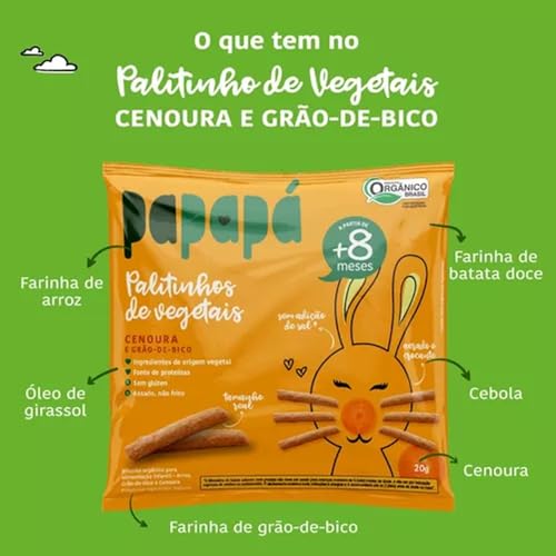 Kit 16 Biscoito Orgânico Papapá Cenoura e Grão-de-Bico 20g