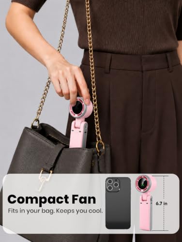 Image of EcoNour Handheld Fan Rechargeable, Portable Mini USB Fan with 5 Speeds, 13550 RPM High-Speed Personal Cooling Fan, Foldable Battery Operated Travel Fan for Home, Office & Outdoor - Pink