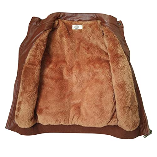 Generic Toddler Kids Little Boys Long Sleeve Thick Fleece Lined Faux Leather Zipper Jacket Spring Autumn Jackets Boys Brown, 9-10 Years