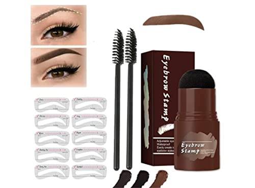 Kit de plantilla de sello de cejas, kit perfecto para moldear sellos de cejas, con 10 plantillas reutilizables para cejas, 2 pinceles para ojos (color marrón claro) Cover