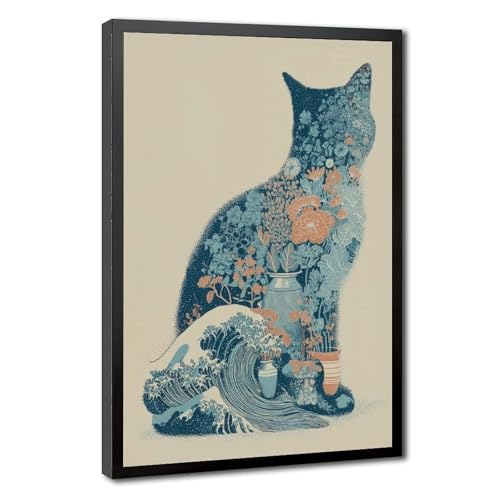 Impression sur toile chat floral japonais une touche de douceur pour votre intérieur
