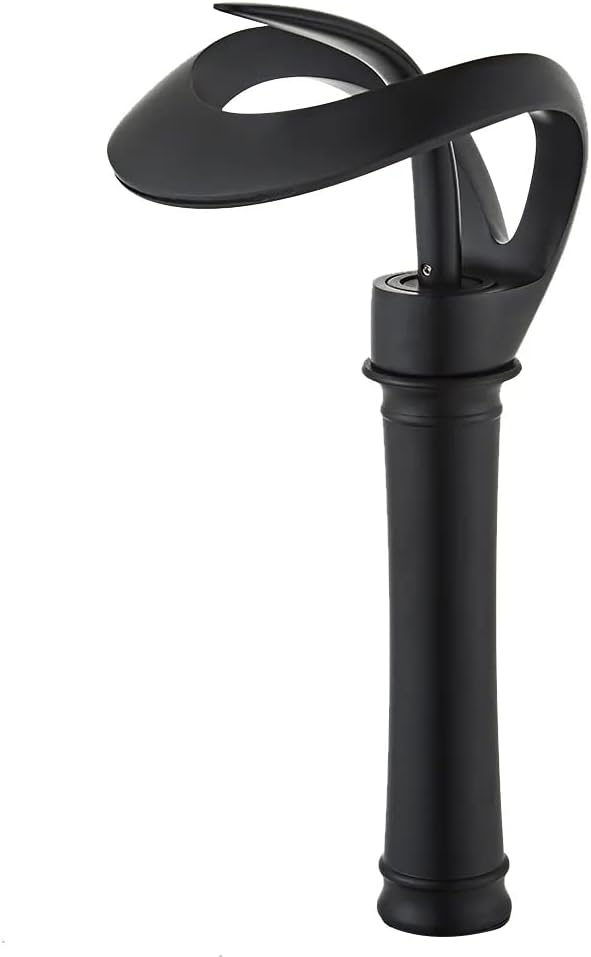 Lovedima Elegant Tall Waterfall Single Handle 1-Hole Bathroom Vessel Sink Faucet Solid Brass Lavatory Vanity Sink Faucet,Black