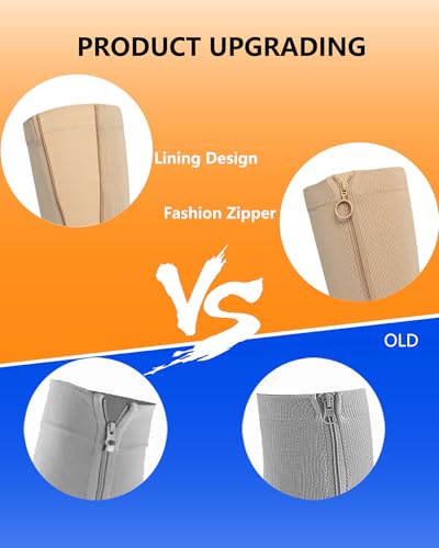 Image of Zipper Compression Socks for Women with Inner Lining,L-XL Dual Levels Easy-on Knee High stocking,Relieve Leg Pain, Swelling, Varicose Veins