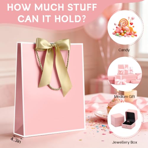 Image of JMANNI Gift Bag, 1PCS Gift Bags Large with Ribbon and 1 Greeting Cards 2 Tissue Paper, Portable Paper Gift Bag with Handles, Birthday Gift Bags,Present Bags for Wedding Party Mothers Day(Pink-White)