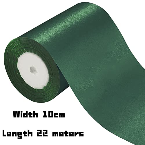 POPOYU Wide Thick Dark Green Ribbon 10CM for Gift Wrapping,23M 4Inch Big Satin Xmas Large Bow Car Christmas Crafting,Bouquets,Wedding Car,Presents,Cake Decorations - Image 2