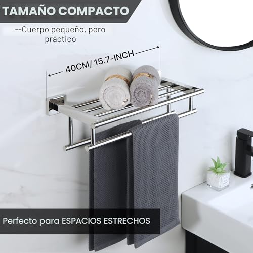 Miniatura 3 de Sayayo Toalleros De Baño Toallero Doble Barra De Toalla Pulido Pared Estante De Almacenamiento, Accesorios Baño Acero Inoxidable Colgador Trapos Cocina Para Baño Y Cocina 40cm, Egz8040-C