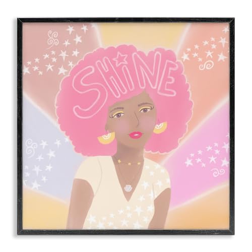 'Playful Shine Phrase Girl with Afro Rainbow'| Framed Giclee Art