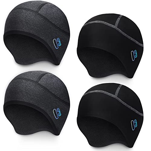 SATINIOR 4 Pieces Winter Thermal Skull Cap Helmet Liner with Glasses Holes Cycling for Men Women (Black, Gray)