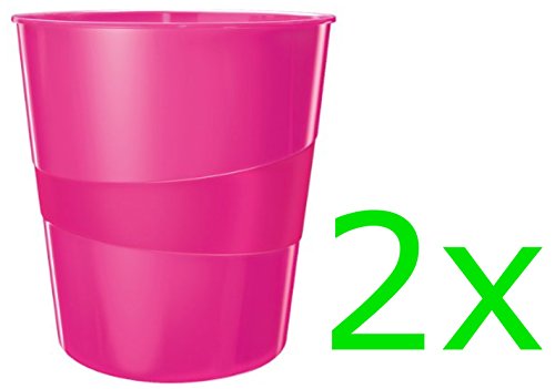 Leitz Papierkorb WOW, 15 Liter, Kunststoff (Pink Metallic, 2 Stück)