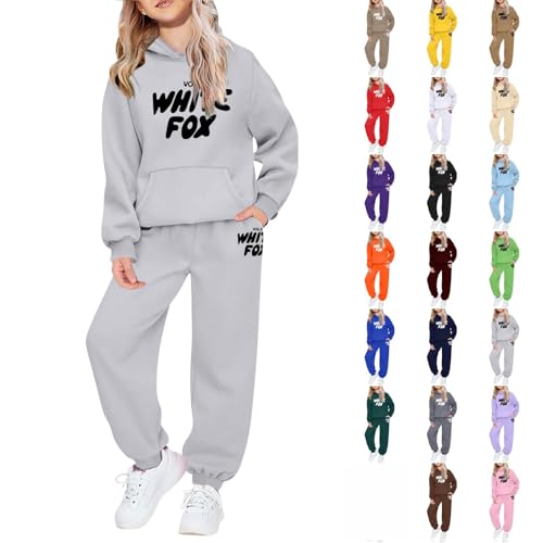 Boys Girls Hoodie Set White Fox Tracksuit Set Kids Girls 2 Piece Set Oversized Joggers Loose Sweatpants Sweatshirt Cozy Casual Outfit Autumn Winter Wear Gym Activewear