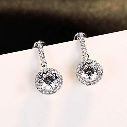Michooyel S925 Brilliant Round Halo Diamond Bridal-Style Drop Earrings Cathedral Cubic Zirconia Dangle Earrings Sterling Silver For Women #TOP2