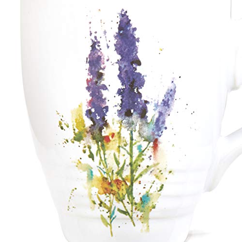 Demdaco Dean Crouser Lavender Flower Watercolor Blue 16 Ounce Glossy Ceramic Stoneware Floral Mug With Easy Grip Handle #TOP4
