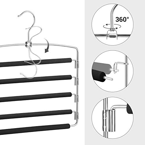 Songmics Pants Hangers Space Saving, 5 Layer Pants Hangers, Set Of 2 Multiple Pant Hanger, Pants Organizer Hanger, Swing Arm Pants Hangers With Non-Slip Padding, Silver And Black Ucri041B02 #TOP3