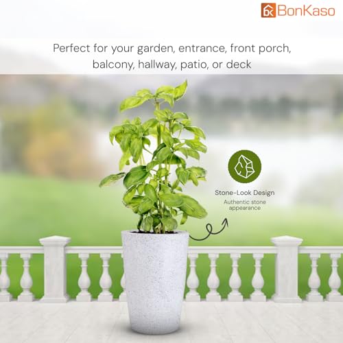 Image of BonKaso 24 inch White Pot - Tall, Durable & Lightweight Polymer Round Tower Planter for Indoor & Outdoor Use: Home, Office, Garden & Balcony (Gamla /Gamale)