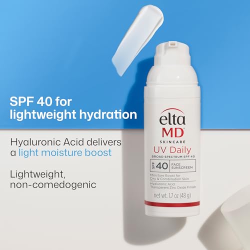 EltaMD UV Daily SPF 40 Face Sunscreen Moisturizer with Zinc Oxide, Daily Face Moisturizer with SPF, Sunscreen, For Dry Skin 1.7 oz Pump
