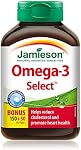 Jamieson Oméga-3 Select 1000 mg, améliore la santé cardiaque, soutient la santé cérébrale et réduit l'inflammation. Avec 300 mg d'EPA et 200 mg de DHA, Non-OGM, sans gluten, 200 gélules molles