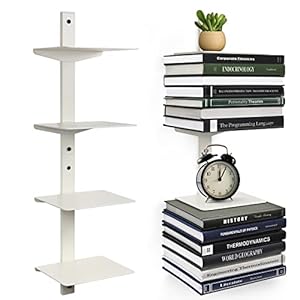 ART-GIFTREE Lot de 2 étagères flottantes invisibles pour montage mural, tour de livre verticale à 4 niveaux, blanc