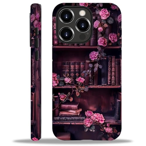 DAIZAG Case for iPhone 15 Pro,Vintage Bookshelf Rose Mixed 2 Layer Design Shockproof Soft TPU Ddouble Protection Phone Case for iPhone 15 Pro - image 3