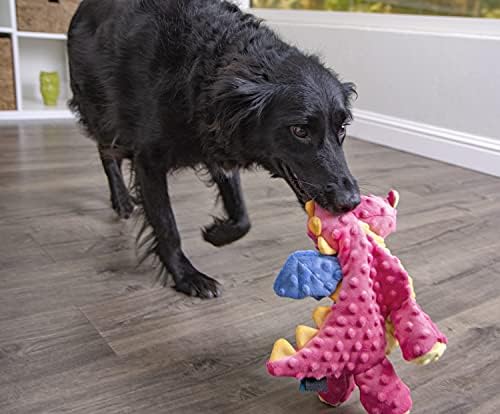 Moonmoon goDog Dragon with Chew Guard Technology Tough Plush Dog Toy, Large, Coral