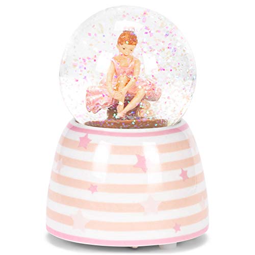 Pink White Star Striped Ballet 3.5 X 4 Ceramic Decorative Musical Snow Globe #TOP18