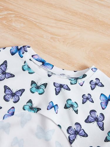 Image of SHENHE Girl's 2 Piece Outfits Butterfly Print Mini Cami Dress and Crewneck High Low Crop Sweatshirt Multicolor 12-13Y