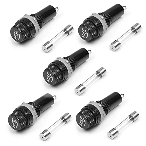Fielect 5Pcs Fuse Holder with Glass Fuse 30A 250V 6x30mm, Black, Plastic, Metal, Chassis Mount